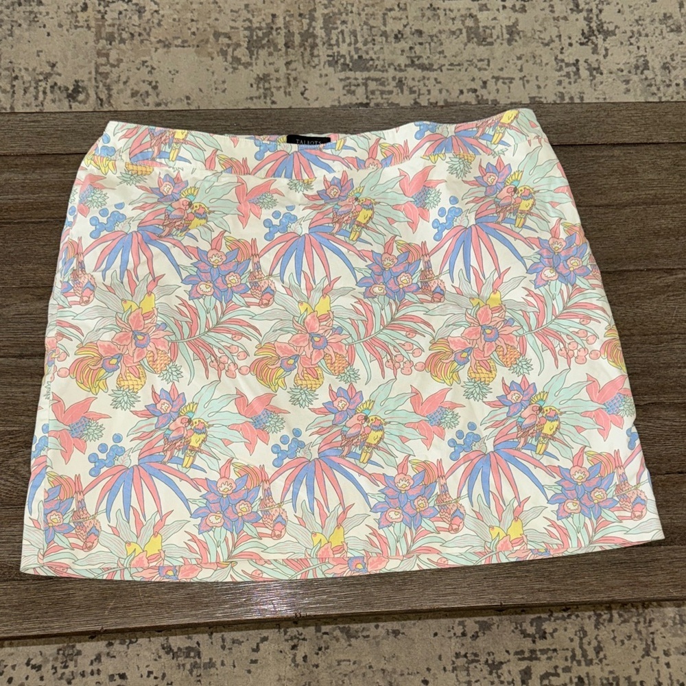 Talbots Plus CANVAS A-LINE SKIRT Pastel Tropical Love Bird Stretch